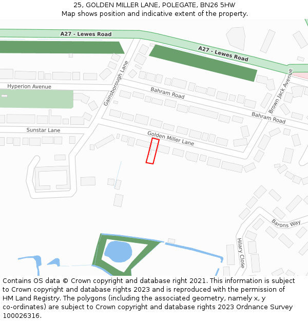 25, GOLDEN MILLER LANE, POLEGATE, BN26 5HW: Location map and indicative extent of plot