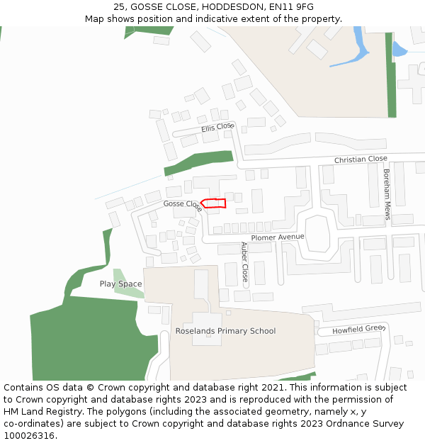 25, GOSSE CLOSE, HODDESDON, EN11 9FG: Location map and indicative extent of plot