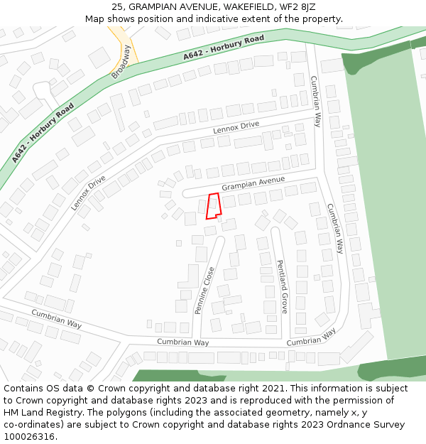 25, GRAMPIAN AVENUE, WAKEFIELD, WF2 8JZ: Location map and indicative extent of plot