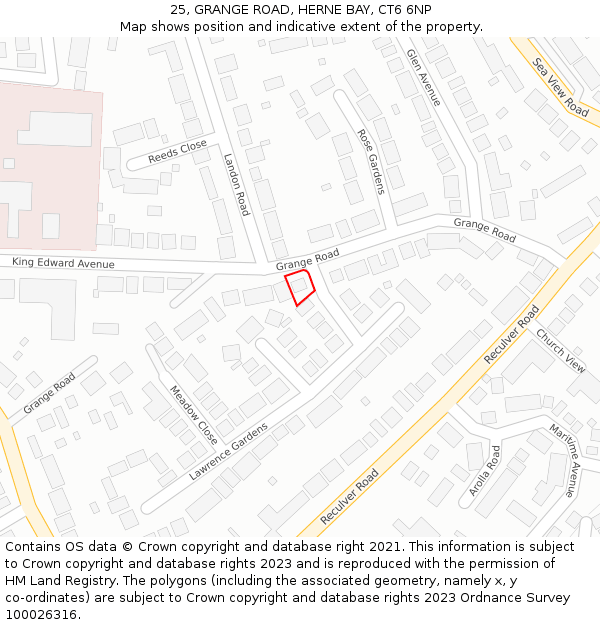 25, GRANGE ROAD, HERNE BAY, CT6 6NP: Location map and indicative extent of plot