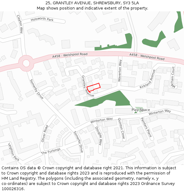 25, GRANTLEY AVENUE, SHREWSBURY, SY3 5LA: Location map and indicative extent of plot