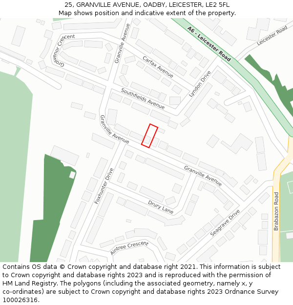 25, GRANVILLE AVENUE, OADBY, LEICESTER, LE2 5FL: Location map and indicative extent of plot