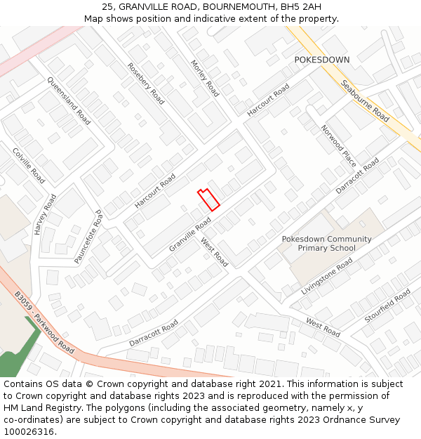 25, GRANVILLE ROAD, BOURNEMOUTH, BH5 2AH: Location map and indicative extent of plot