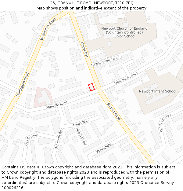 25, GRANVILLE ROAD, NEWPORT, TF10 7EQ: Location map and indicative extent of plot