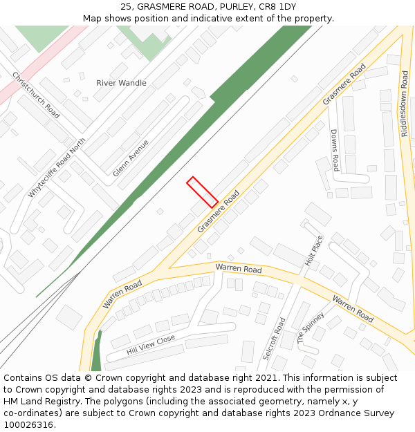 25, GRASMERE ROAD, PURLEY, CR8 1DY: Location map and indicative extent of plot