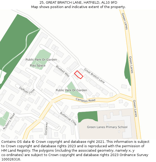 25, GREAT BRAITCH LANE, HATFIELD, AL10 9FD: Location map and indicative extent of plot