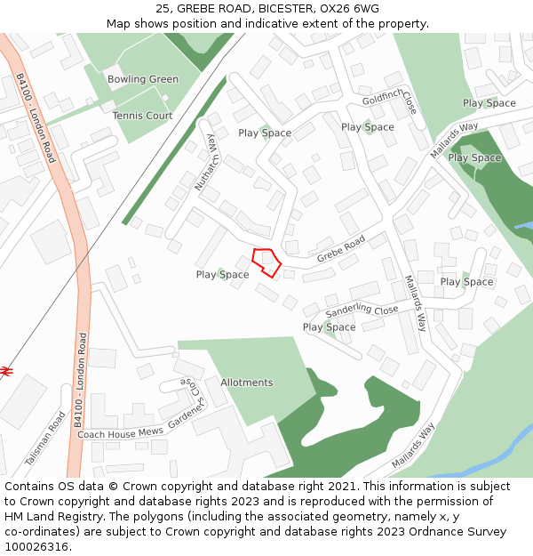 25, GREBE ROAD, BICESTER, OX26 6WG: Location map and indicative extent of plot