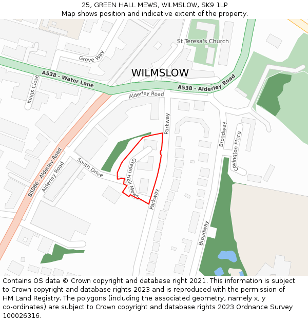 25, GREEN HALL MEWS, WILMSLOW, SK9 1LP: Location map and indicative extent of plot