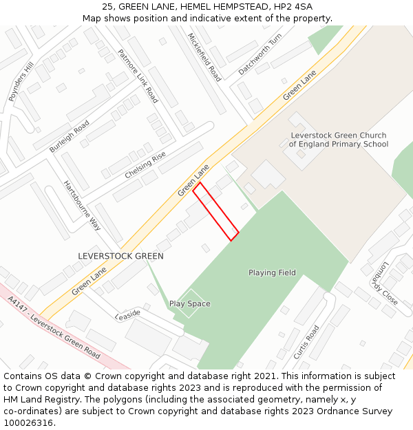 25, GREEN LANE, HEMEL HEMPSTEAD, HP2 4SA: Location map and indicative extent of plot