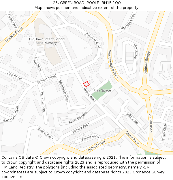 25, GREEN ROAD, POOLE, BH15 1QQ: Location map and indicative extent of plot