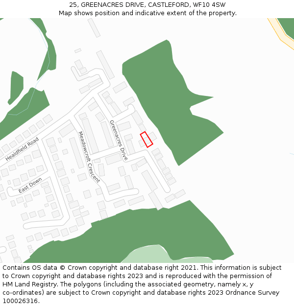 25, GREENACRES DRIVE, CASTLEFORD, WF10 4SW: Location map and indicative extent of plot