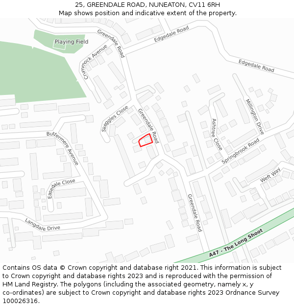 25, GREENDALE ROAD, NUNEATON, CV11 6RH: Location map and indicative extent of plot