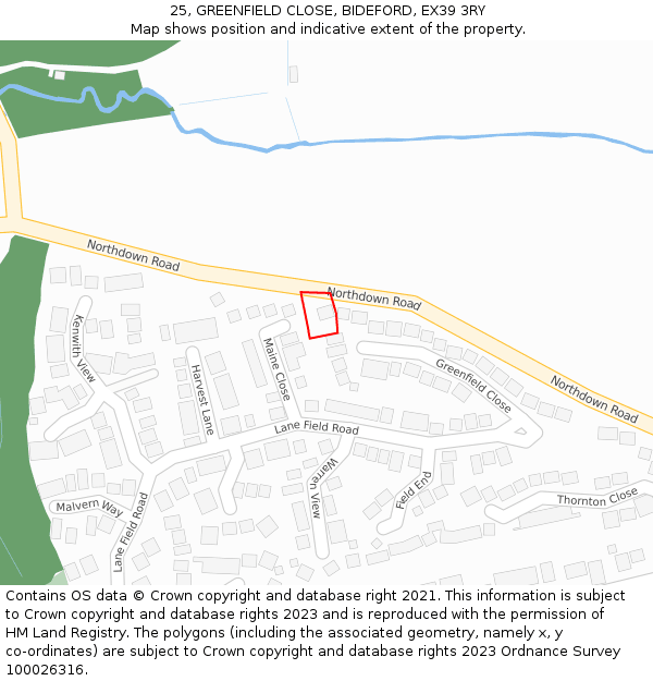 25, GREENFIELD CLOSE, BIDEFORD, EX39 3RY: Location map and indicative extent of plot