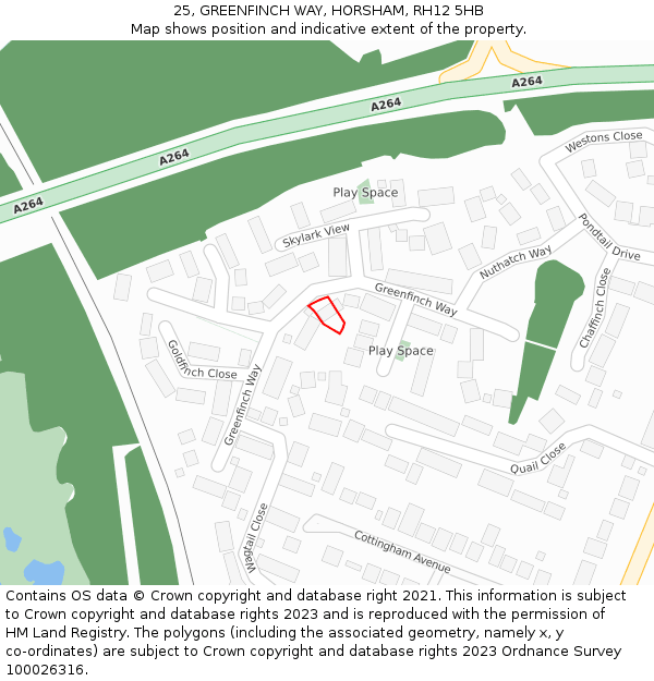 25, GREENFINCH WAY, HORSHAM, RH12 5HB: Location map and indicative extent of plot