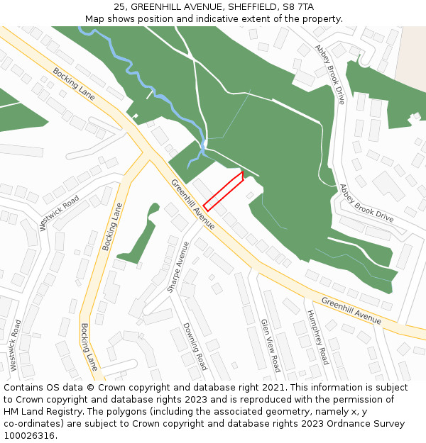 25, GREENHILL AVENUE, SHEFFIELD, S8 7TA: Location map and indicative extent of plot