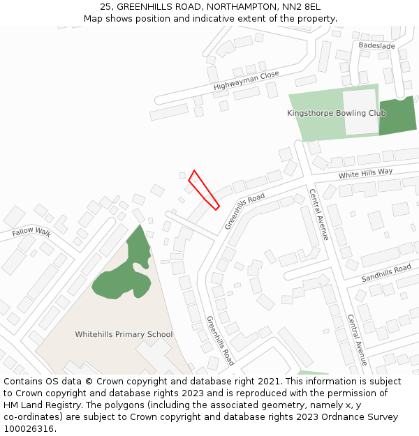 25, GREENHILLS ROAD, NORTHAMPTON, NN2 8EL: Location map and indicative extent of plot