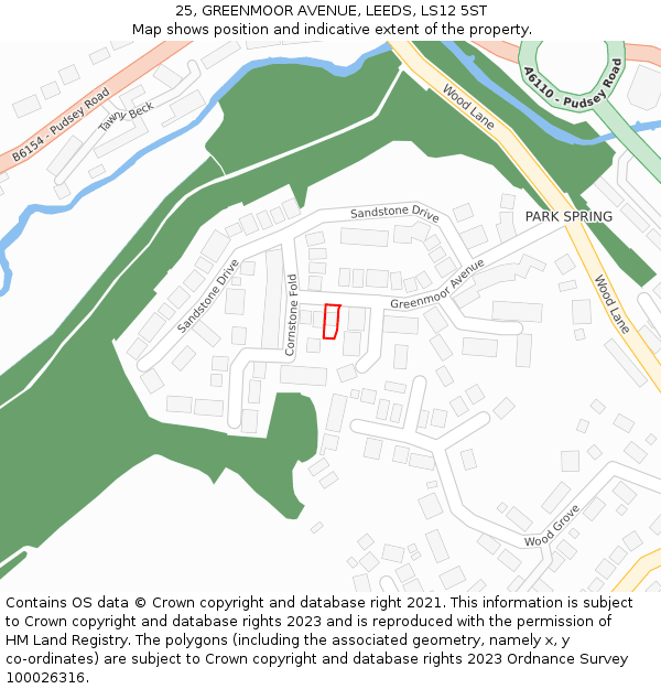 25, GREENMOOR AVENUE, LEEDS, LS12 5ST: Location map and indicative extent of plot