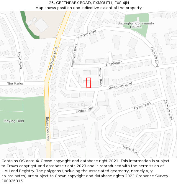 25, GREENPARK ROAD, EXMOUTH, EX8 4JN: Location map and indicative extent of plot