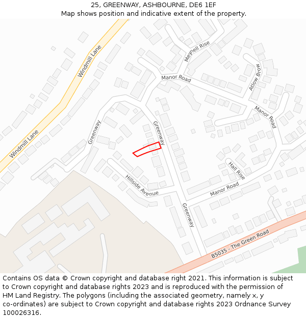 25, GREENWAY, ASHBOURNE, DE6 1EF: Location map and indicative extent of plot