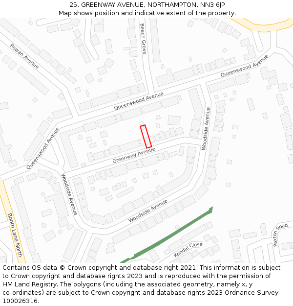 25, GREENWAY AVENUE, NORTHAMPTON, NN3 6JP: Location map and indicative extent of plot