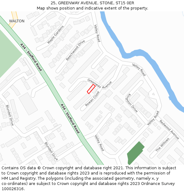 25, GREENWAY AVENUE, STONE, ST15 0ER: Location map and indicative extent of plot