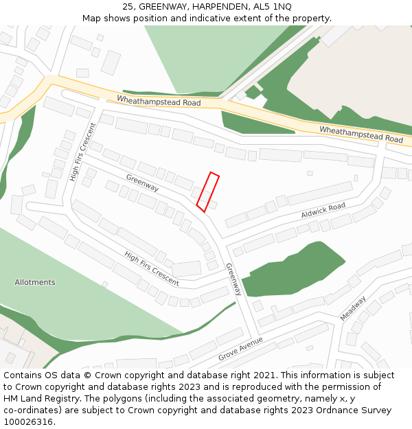 25, GREENWAY, HARPENDEN, AL5 1NQ: Location map and indicative extent of plot