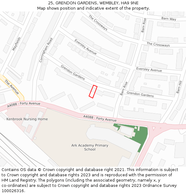 25, GRENDON GARDENS, WEMBLEY, HA9 9NE: Location map and indicative extent of plot