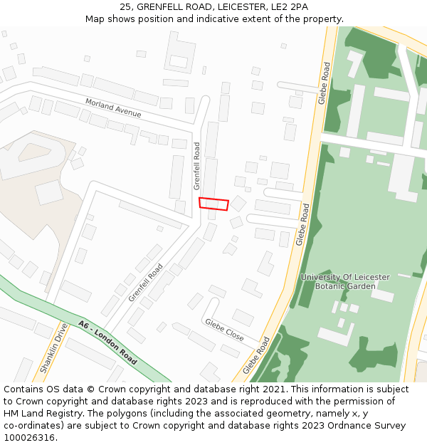 25, GRENFELL ROAD, LEICESTER, LE2 2PA: Location map and indicative extent of plot