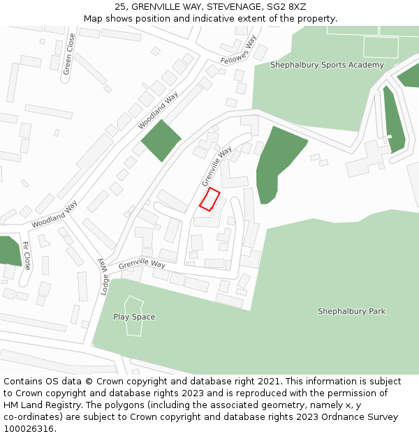 25, GRENVILLE WAY, STEVENAGE, SG2 8XZ: Location map and indicative extent of plot