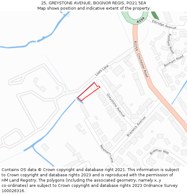 25, GREYSTONE AVENUE, BOGNOR REGIS, PO21 5EA: Location map and indicative extent of plot