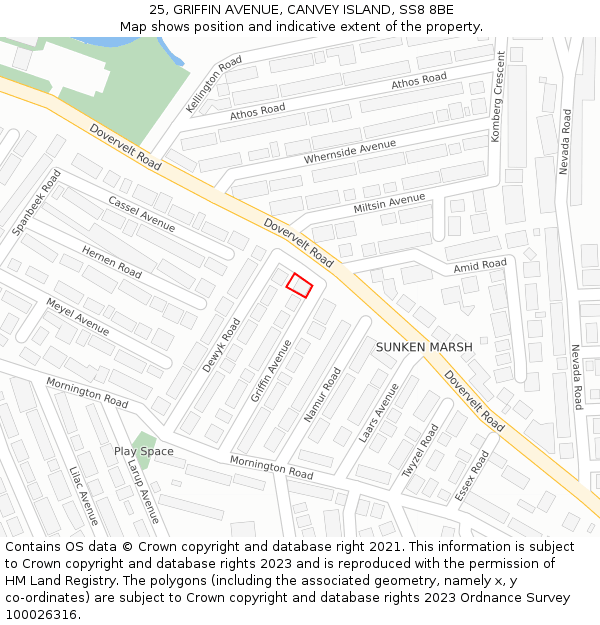 25, GRIFFIN AVENUE, CANVEY ISLAND, SS8 8BE: Location map and indicative extent of plot