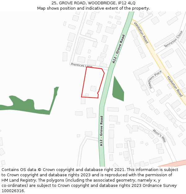 25, GROVE ROAD, WOODBRIDGE, IP12 4LQ: Location map and indicative extent of plot