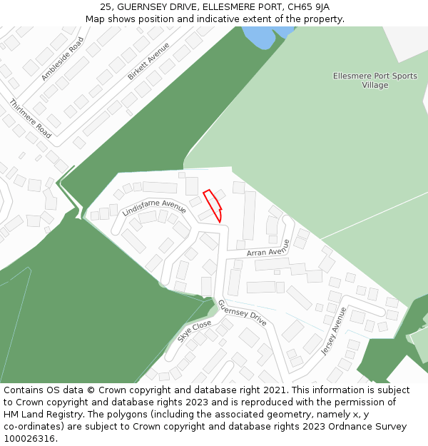 25, GUERNSEY DRIVE, ELLESMERE PORT, CH65 9JA: Location map and indicative extent of plot