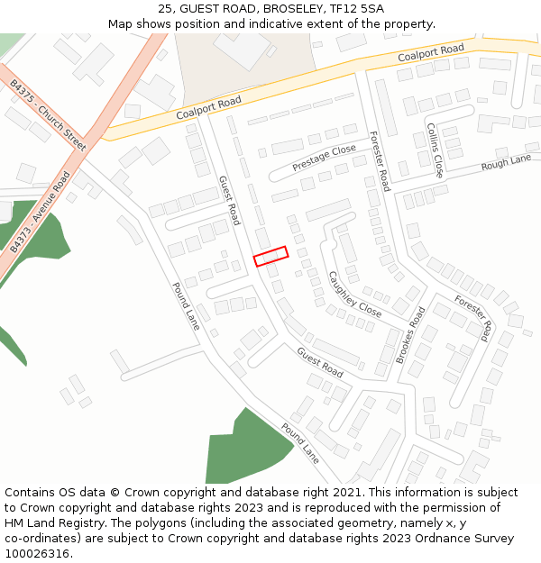 25, GUEST ROAD, BROSELEY, TF12 5SA: Location map and indicative extent of plot