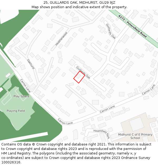 25, GUILLARDS OAK, MIDHURST, GU29 9JZ: Location map and indicative extent of plot