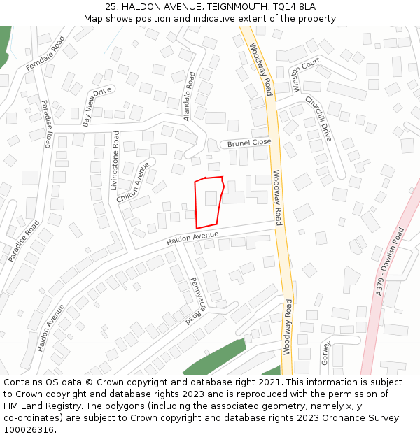 25, HALDON AVENUE, TEIGNMOUTH, TQ14 8LA: Location map and indicative extent of plot