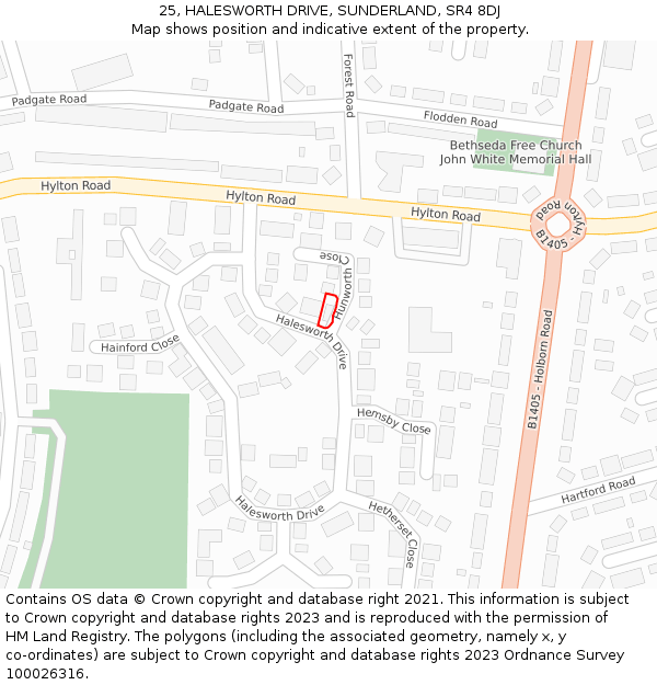 25, HALESWORTH DRIVE, SUNDERLAND, SR4 8DJ: Location map and indicative extent of plot