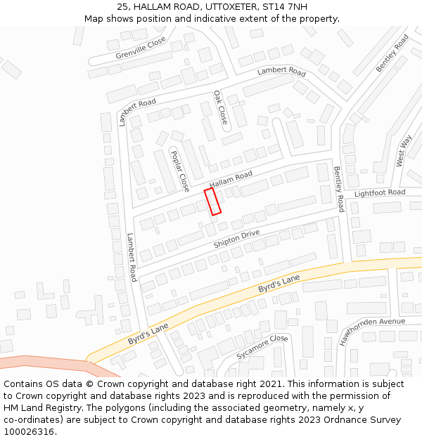 25, HALLAM ROAD, UTTOXETER, ST14 7NH: Location map and indicative extent of plot