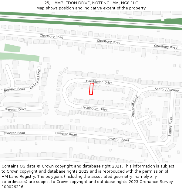 25, HAMBLEDON DRIVE, NOTTINGHAM, NG8 1LG: Location map and indicative extent of plot