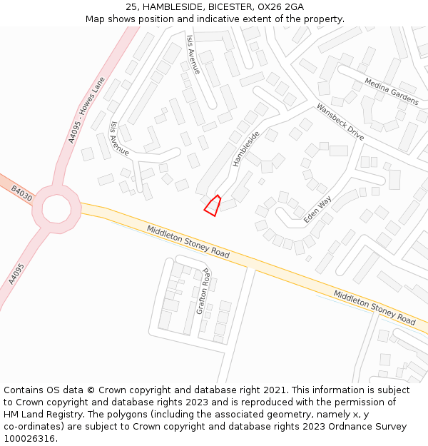 25, HAMBLESIDE, BICESTER, OX26 2GA: Location map and indicative extent of plot