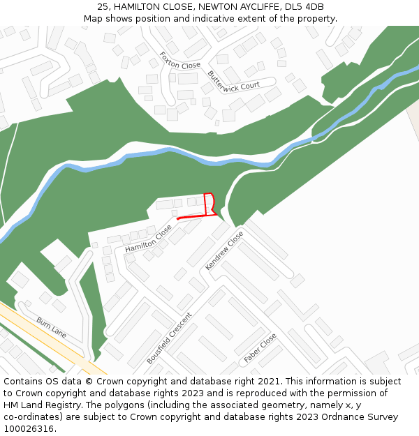 25, HAMILTON CLOSE, NEWTON AYCLIFFE, DL5 4DB: Location map and indicative extent of plot