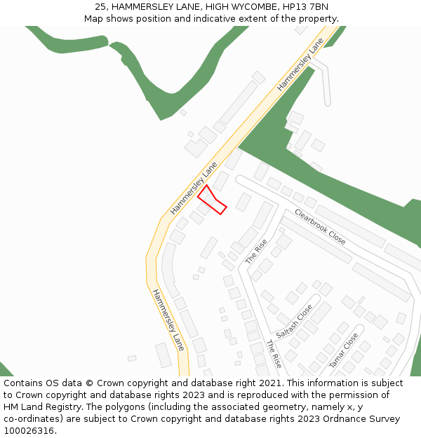 25, HAMMERSLEY LANE, HIGH WYCOMBE, HP13 7BN: Location map and indicative extent of plot