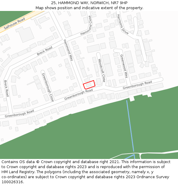 25, HAMMOND WAY, NORWICH, NR7 9HP: Location map and indicative extent of plot