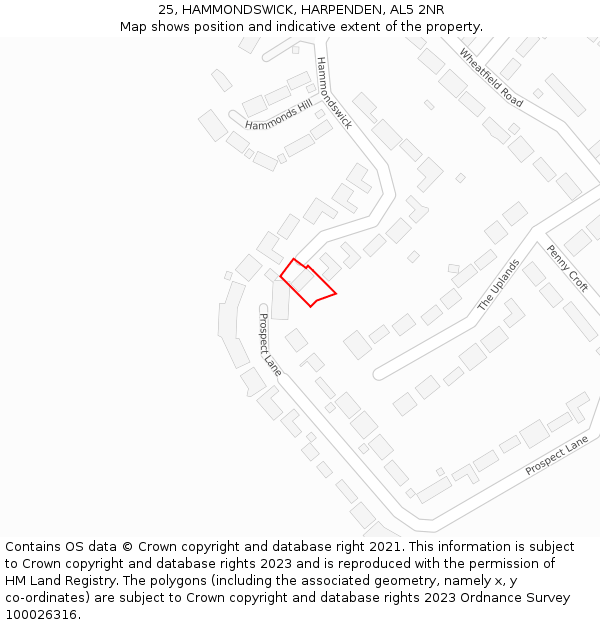 25, HAMMONDSWICK, HARPENDEN, AL5 2NR: Location map and indicative extent of plot