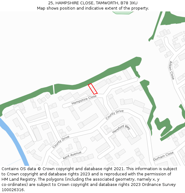 25, HAMPSHIRE CLOSE, TAMWORTH, B78 3XU: Location map and indicative extent of plot
