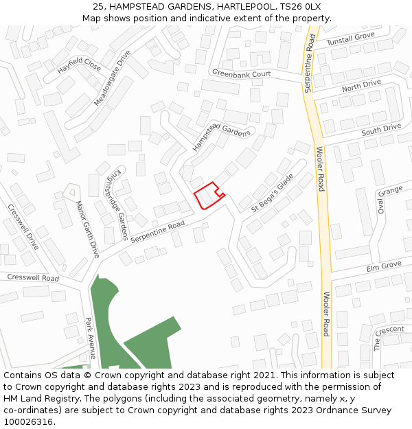 25, HAMPSTEAD GARDENS, HARTLEPOOL, TS26 0LX: Location map and indicative extent of plot