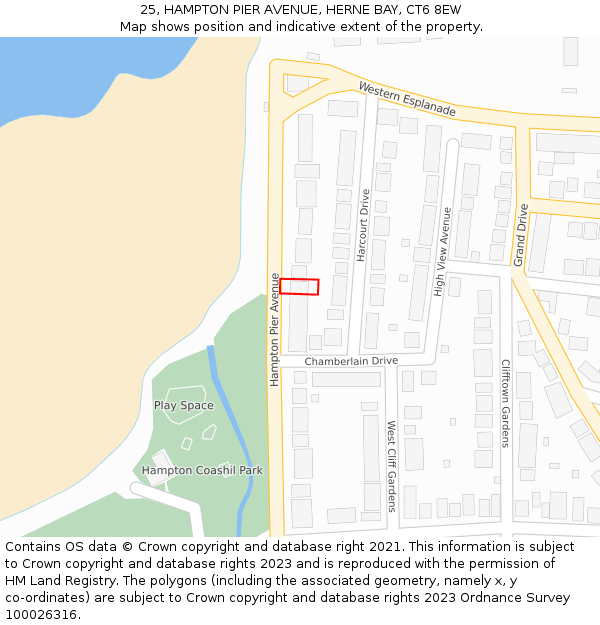 25, HAMPTON PIER AVENUE, HERNE BAY, CT6 8EW: Location map and indicative extent of plot