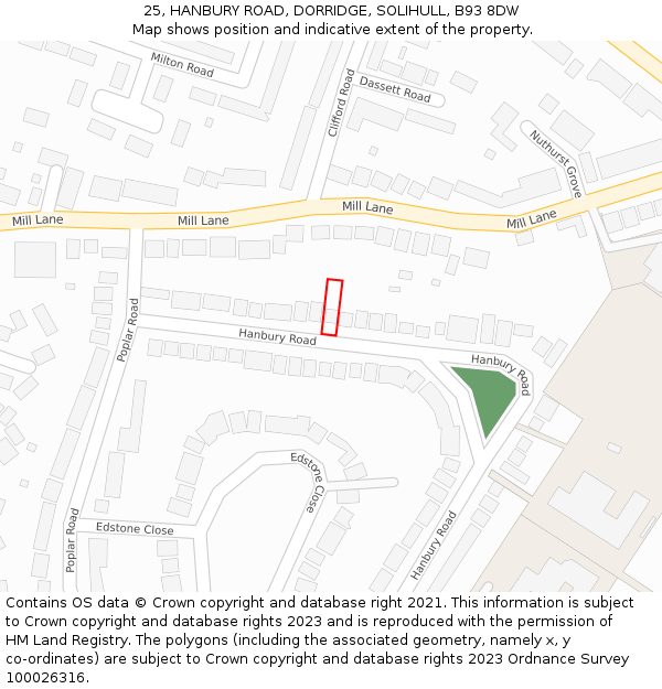 25, HANBURY ROAD, DORRIDGE, SOLIHULL, B93 8DW: Location map and indicative extent of plot