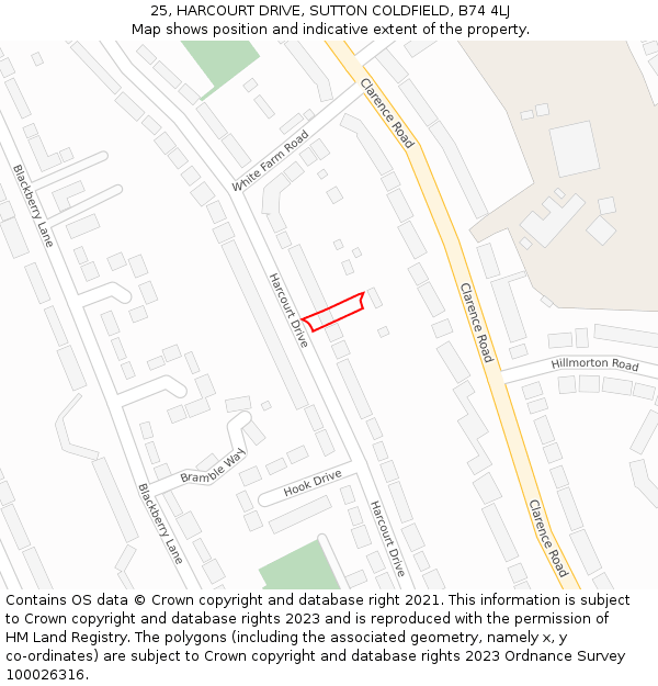 25, HARCOURT DRIVE, SUTTON COLDFIELD, B74 4LJ: Location map and indicative extent of plot