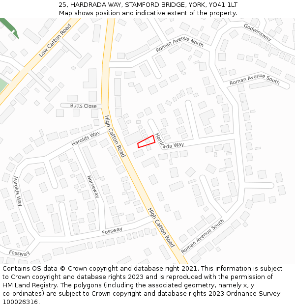 25, HARDRADA WAY, STAMFORD BRIDGE, YORK, YO41 1LT: Location map and indicative extent of plot